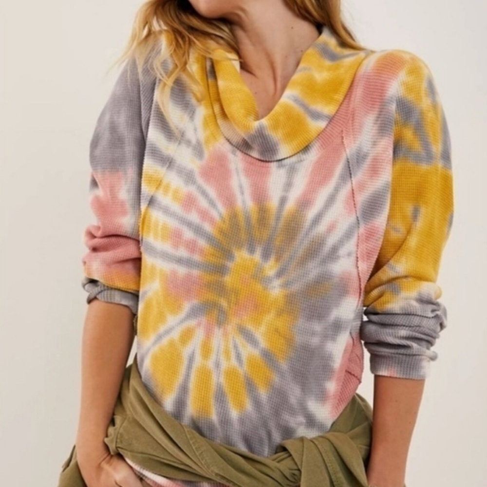 Anthropologie Pilcro Angie Tie Dye Cowl Neck Thermal Sweatshirt Top Size M